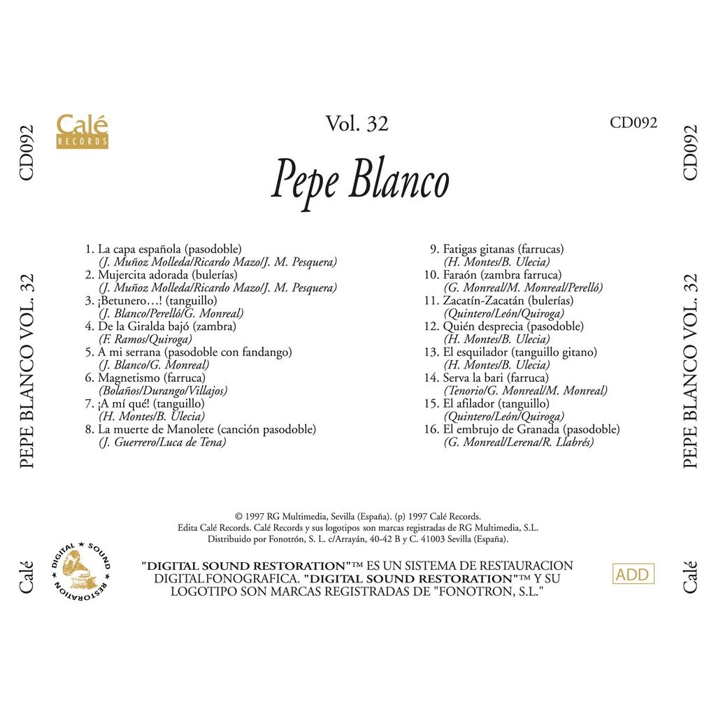 Portada 26 - Pepe Blanco - Raices de la cancion Española Vol.32 (1997)