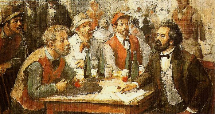 marx with workers - La Primera Internacional - George Novack
