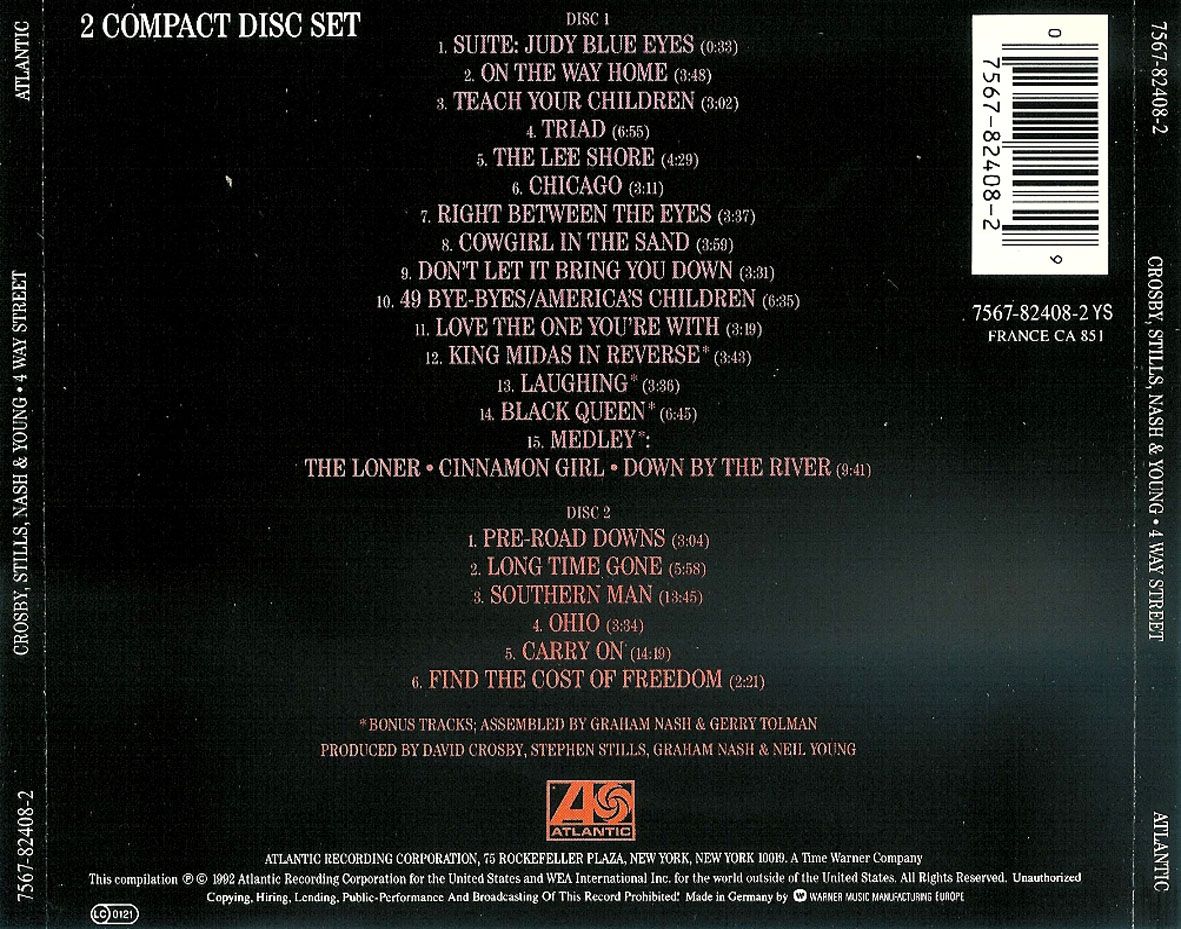 Crosby Stills Nash y Young 4 Way Street 1992 Trasera - Crosby Stills Nash & Young - 4 Way Street (1992)