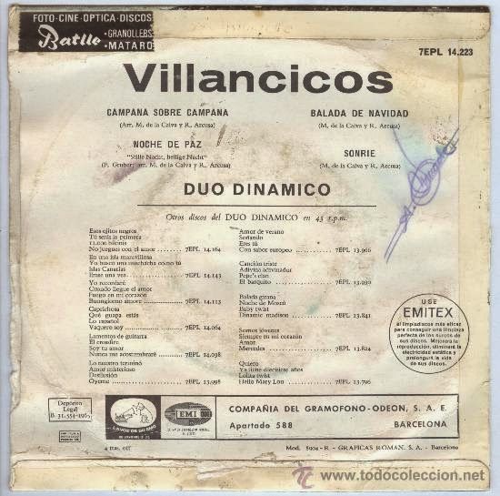 DUO2BDINAMICO CONTRAPORTADA - Duo Dinamico - Single Navidad (EMI, 1965)