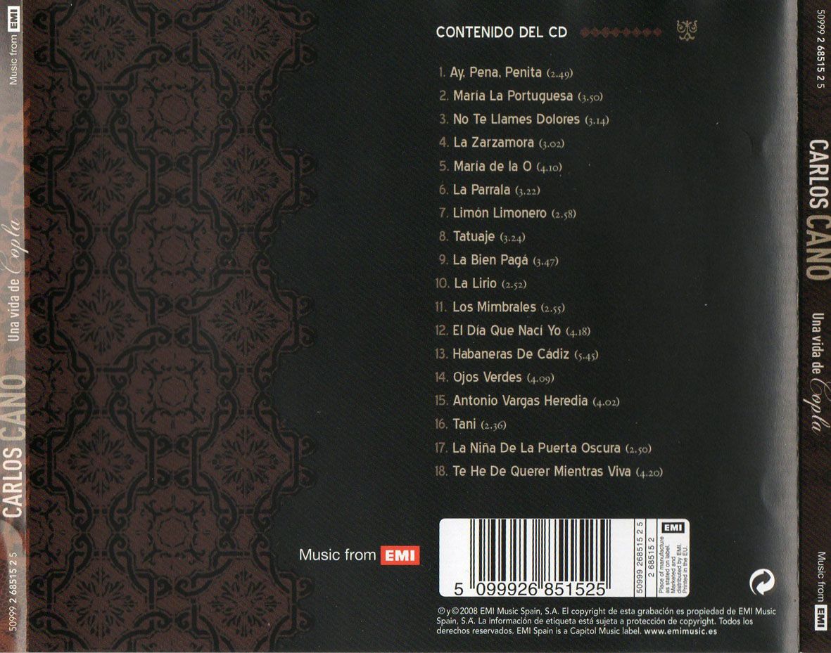Carlos Cano Una Vida De Copla Trasera - Carlos Cano - Una vida de copla (2006)