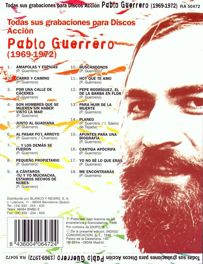 todas trasera - Pablo Guerrero - Todas sus grabaciones para discos Accion (1969-1972)