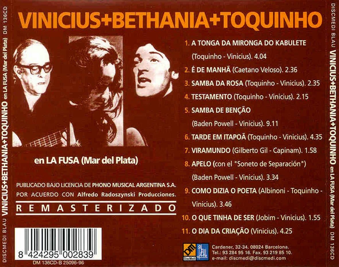 Vinicius De Moraes Maria Bethania Y Toquinho En La Fusa Mar Del Plata Trasera - Vinicius En la Fusa Mar del Plata con Maria Bethânia y Toquinho (1971)