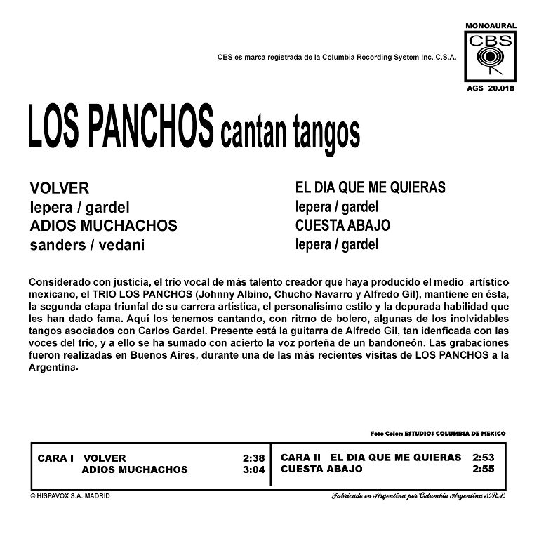 muy 122 - Los Panchos - Cantan Tangos MP3