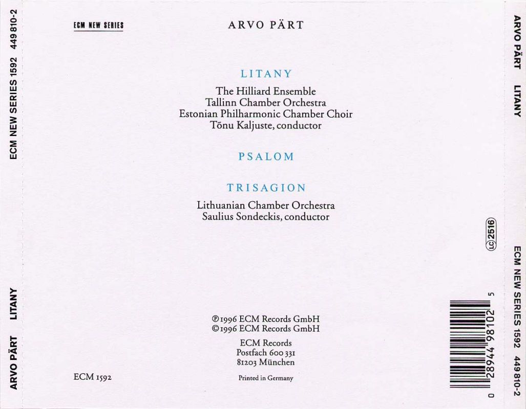 Arvo Part   Litany back - Arvo Part - Litany (1996)