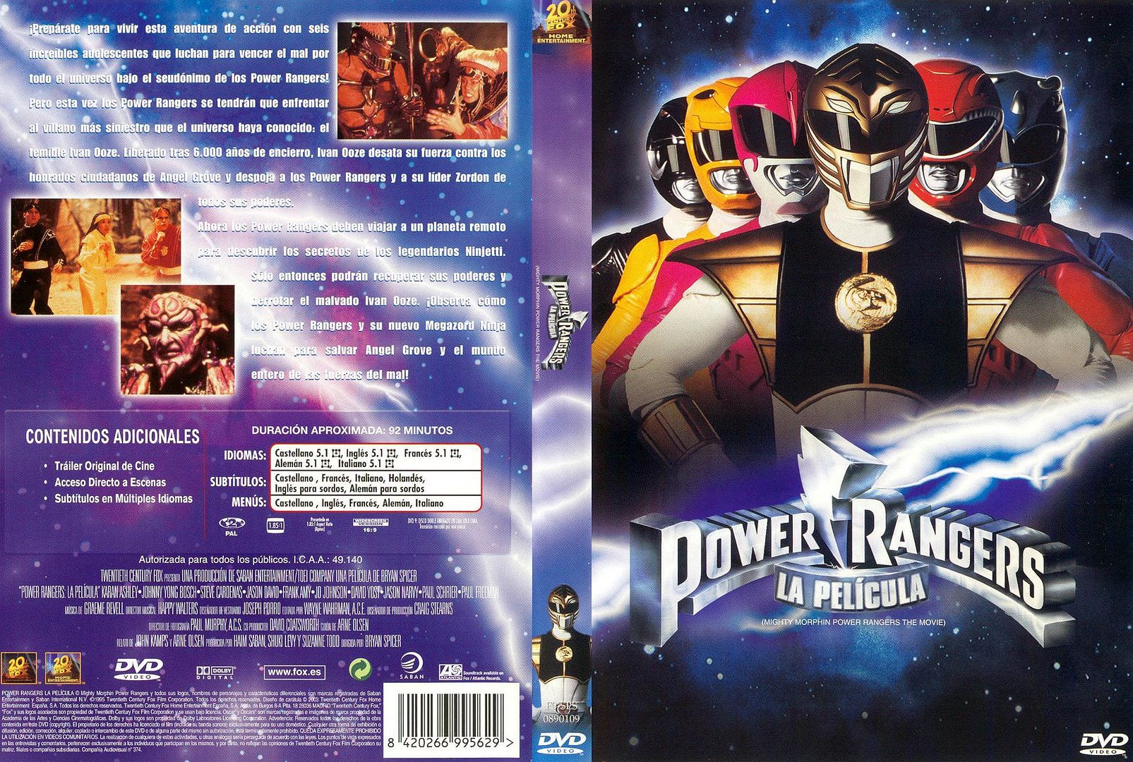 Power Rangers La Pelicula Caratula - Power Rangers: la película Dvdrip Español (1995) Accion-Ciencia ficcion