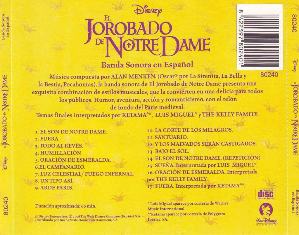BSO El Jorobado De Notre Dame 28Espanol29  Trasera - BSO El Jorobado de Notre Dame
