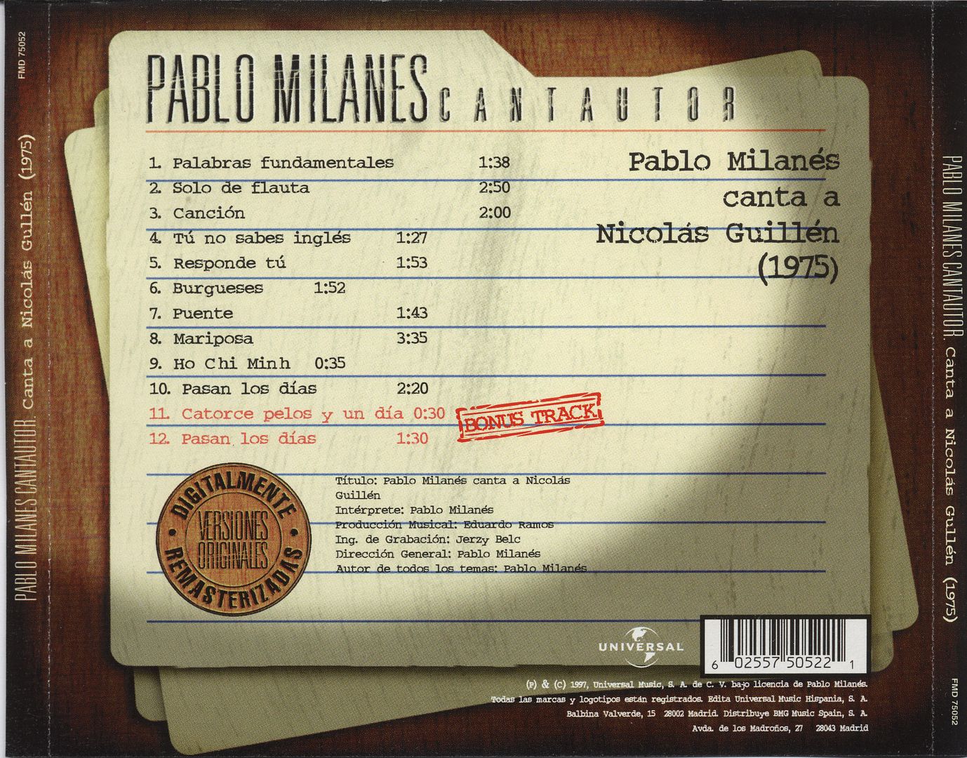Contra portadaPabloMilanescantaaNicolasGuillen - Pablo Milanes - Canta a Nicolas Guillen (1975)