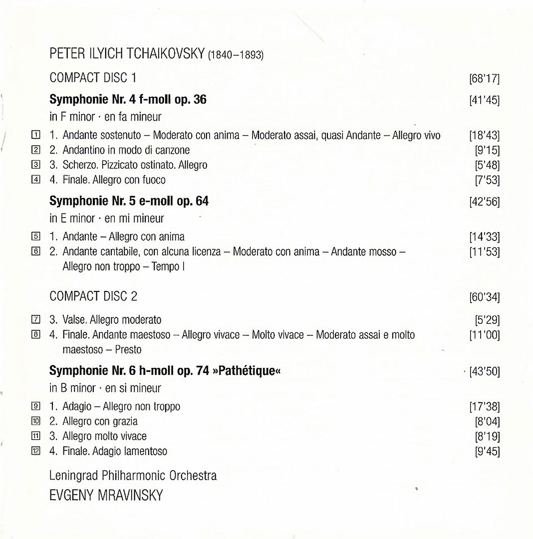 Tchaikovsky Sinfonas Mravinsky Cont - Tchaikovsky. Sinfonías nº 4, 5 y 6. - Mravinsky. Orquesta Filarmónica de Leningrado. 1960