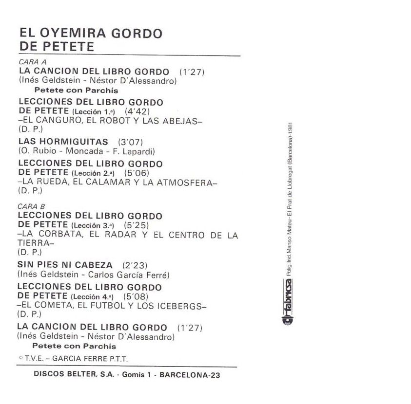 Cartula20cassette Trasera 1 - El Oye Mira Gordo de Petete 2