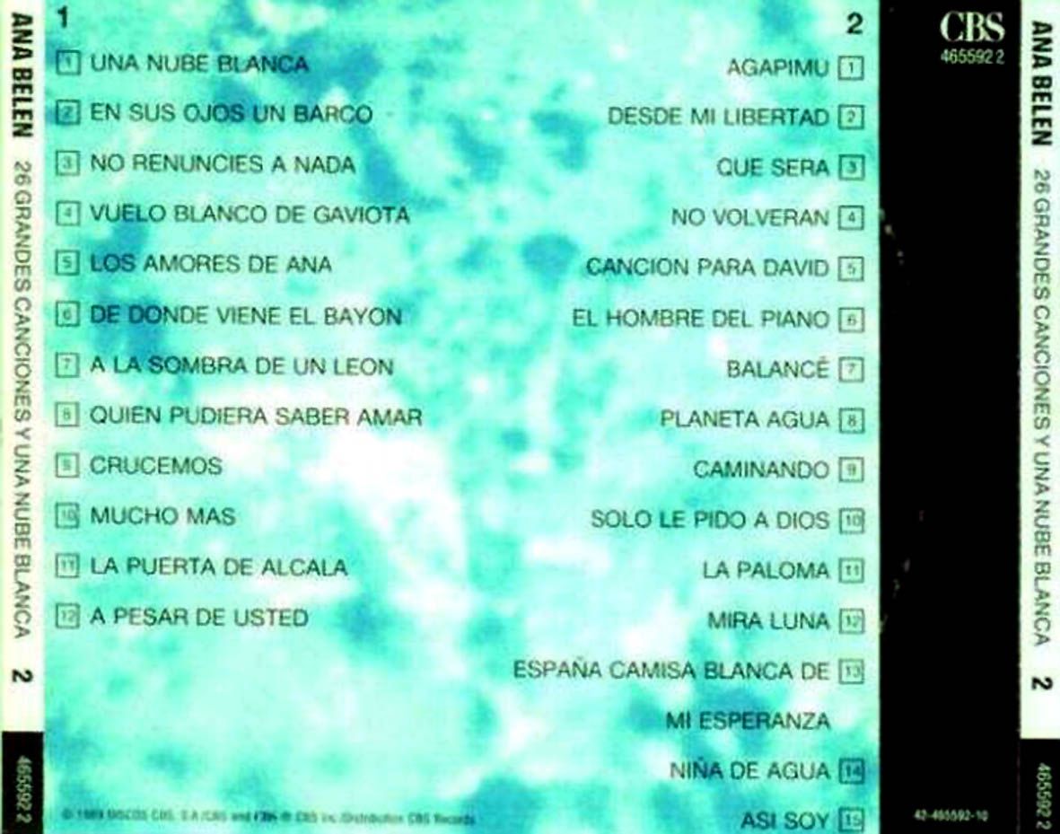 Ana Belen 26 Canciones y Una Nube Blanca Trasera - Ana Belén - 26 canciones y una nube blanca