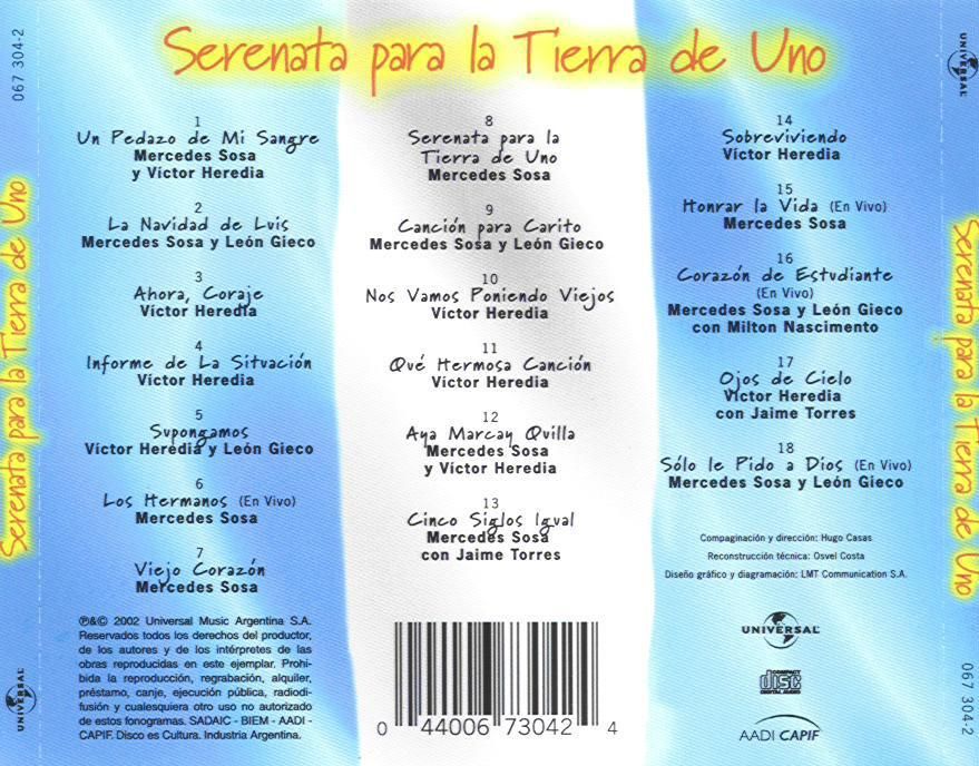 Back 3 - Mercedes Sosa & Leon Gieco & Victor Heredia - Serenata Para La Tierra De Uno 2002 MP3