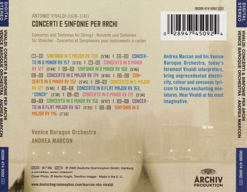 BackCover - Vivaldi Venice Baroque Orchestra Andea Marcon - Concerti e Sinfonia per Archi