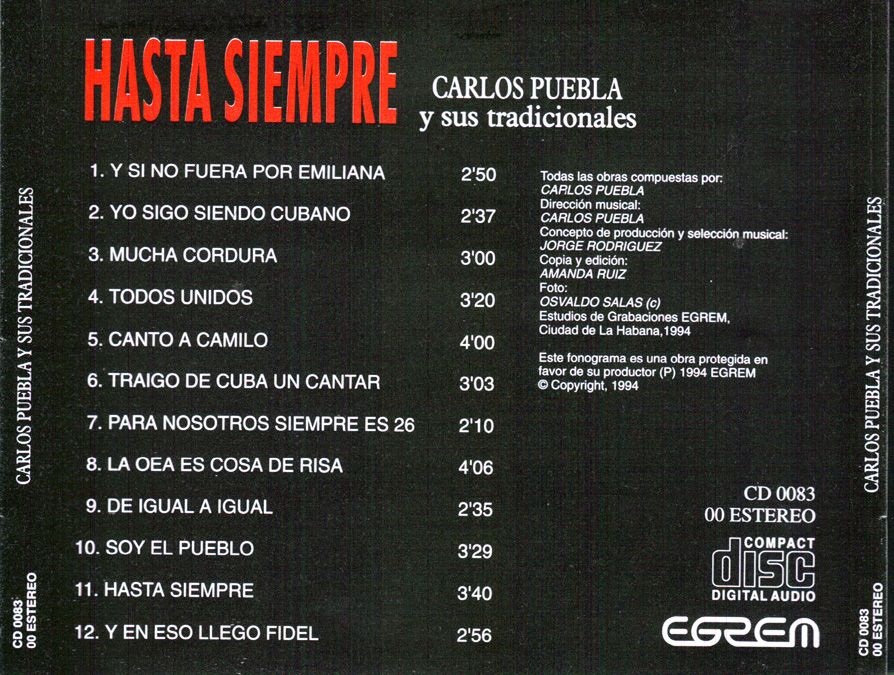 CarlosPueblaYSusTradicionales HastaSiempreback - Carlos Puebla - Hasta Siempre Comandante (1968) MP3