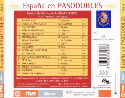 Espana En Pasodobles  Trasera - Orquesta Guardia Real - España en Pasodobles
