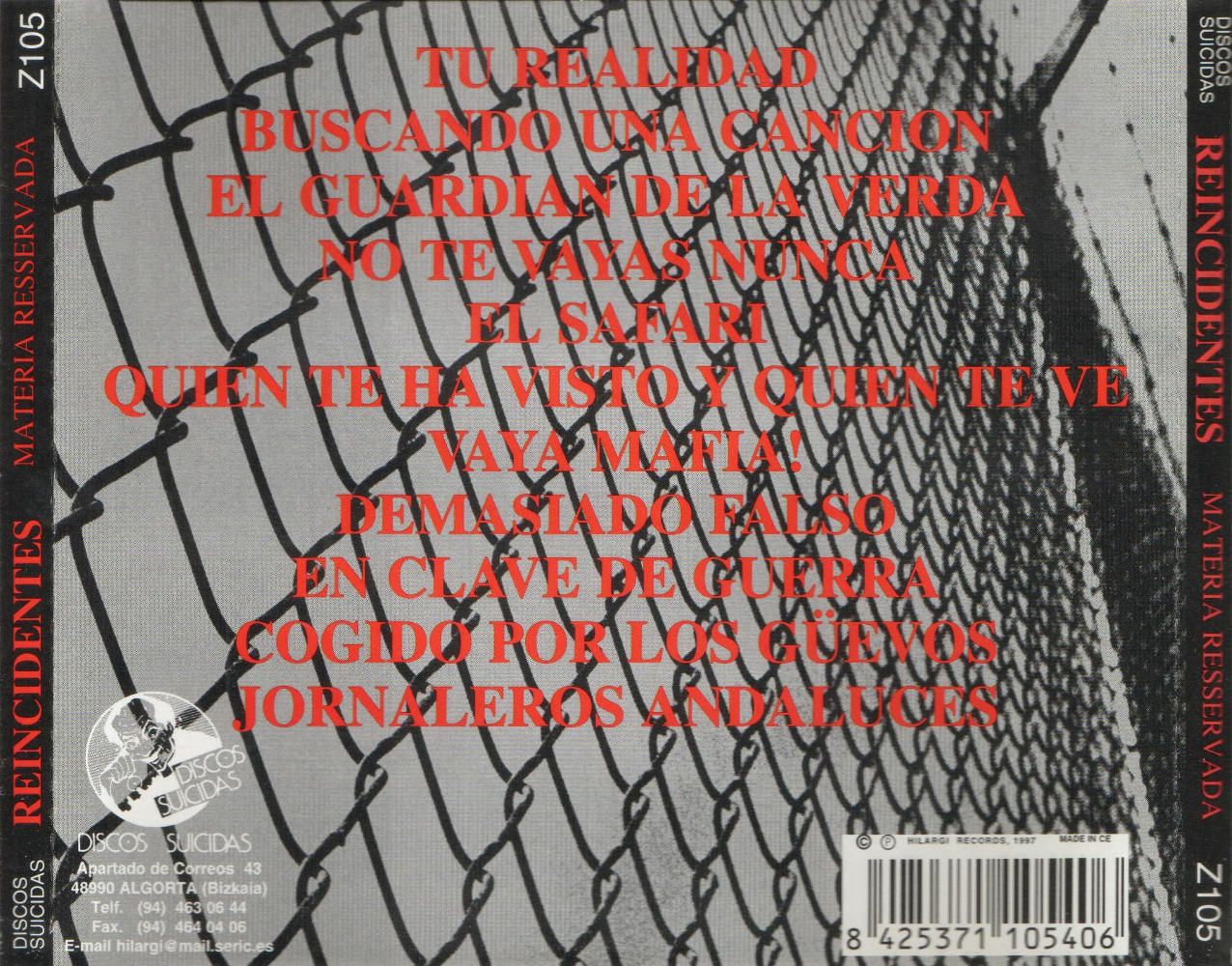MateriaReservadaBack - Reincidentes - Materia Reservada (1997)