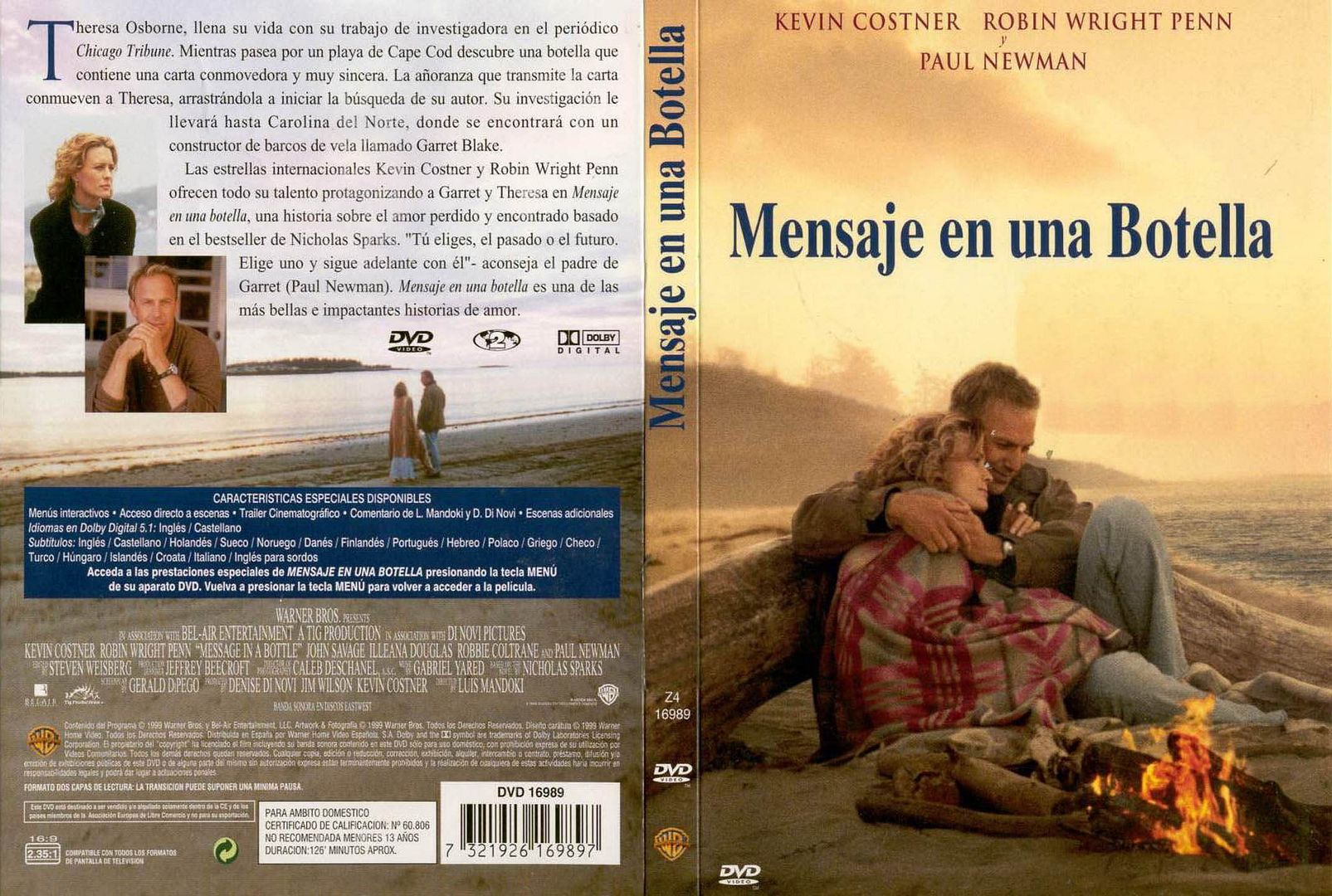 Mensaje En Una Botella Frontal DVD - Mensaje En Una Botella Dvdrip Español (1999) Drama