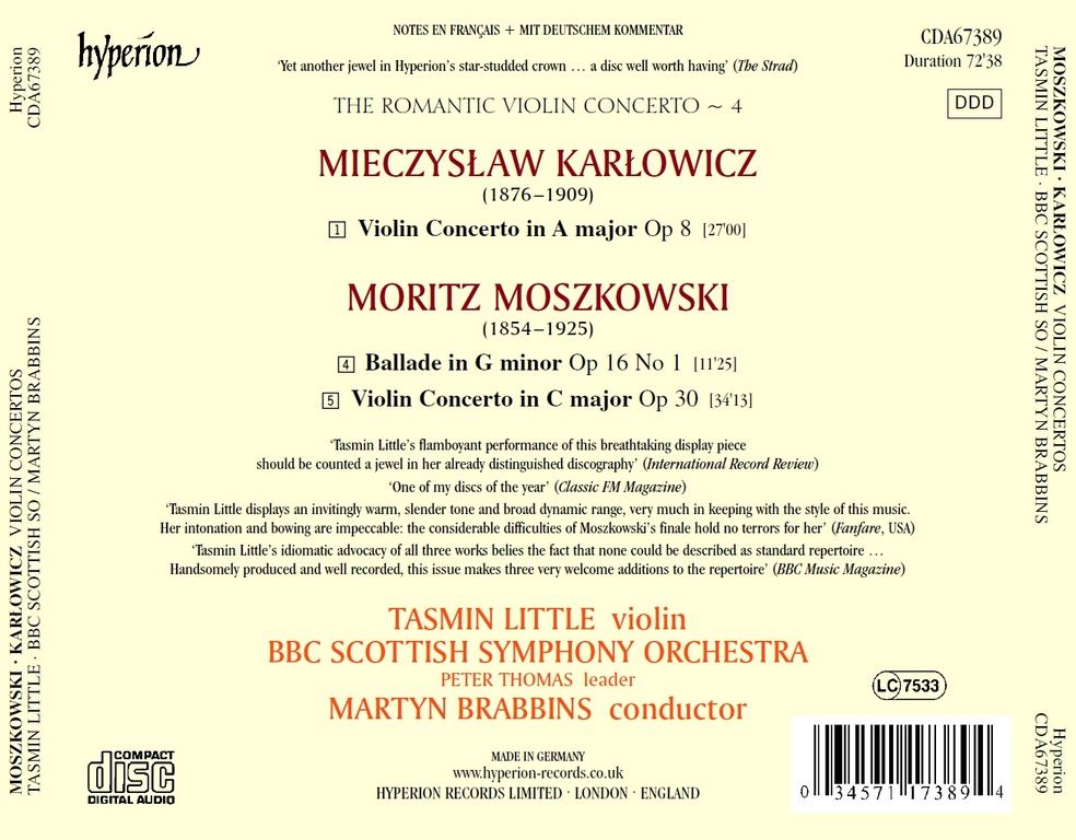 back 4 - The romantic violin concerto. Moszkowski & Karlowicz