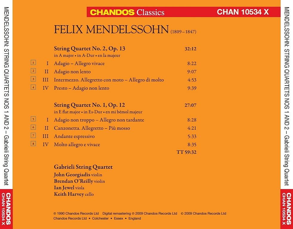 back 5 - Mendelssohn: String Quartets Nos. 1 & 2