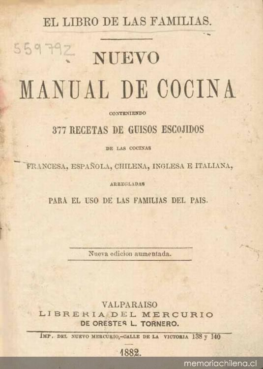 MC0003181 - El Libro De Las Familias. Nuevo manual de cocina Francesa, Española, Chilena, Inglesa e Italiana