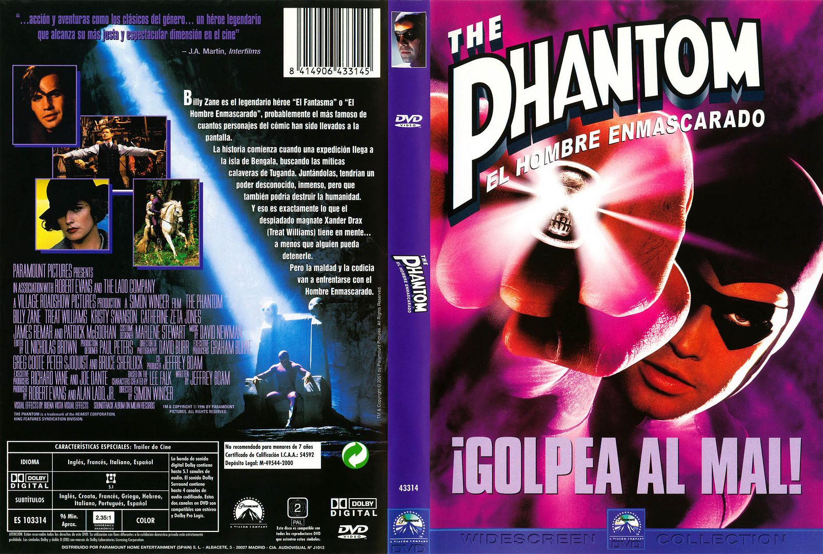 The Phantom El Hombre Enmascarado Caratula - The Phantom (El hombre enmascarado) Dvdrip Español (1996) Accion-Aventuras