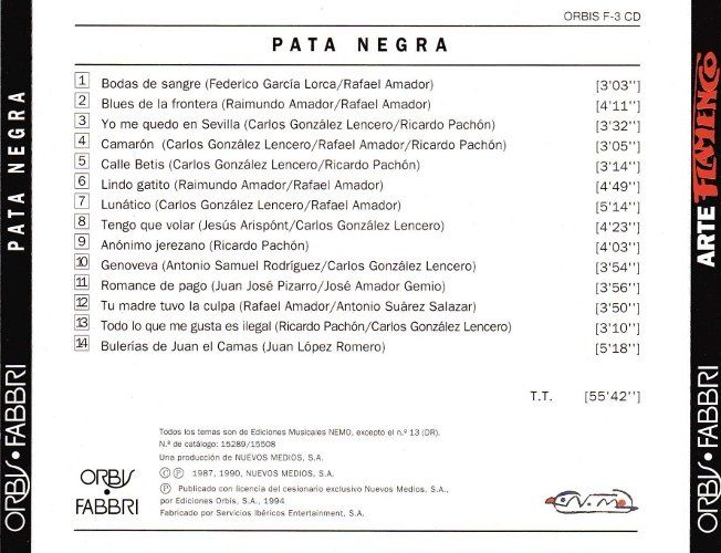 AAF1 4B3C6872 - Arte Flamenco 1987-90 Pata Negra (1994) MP3