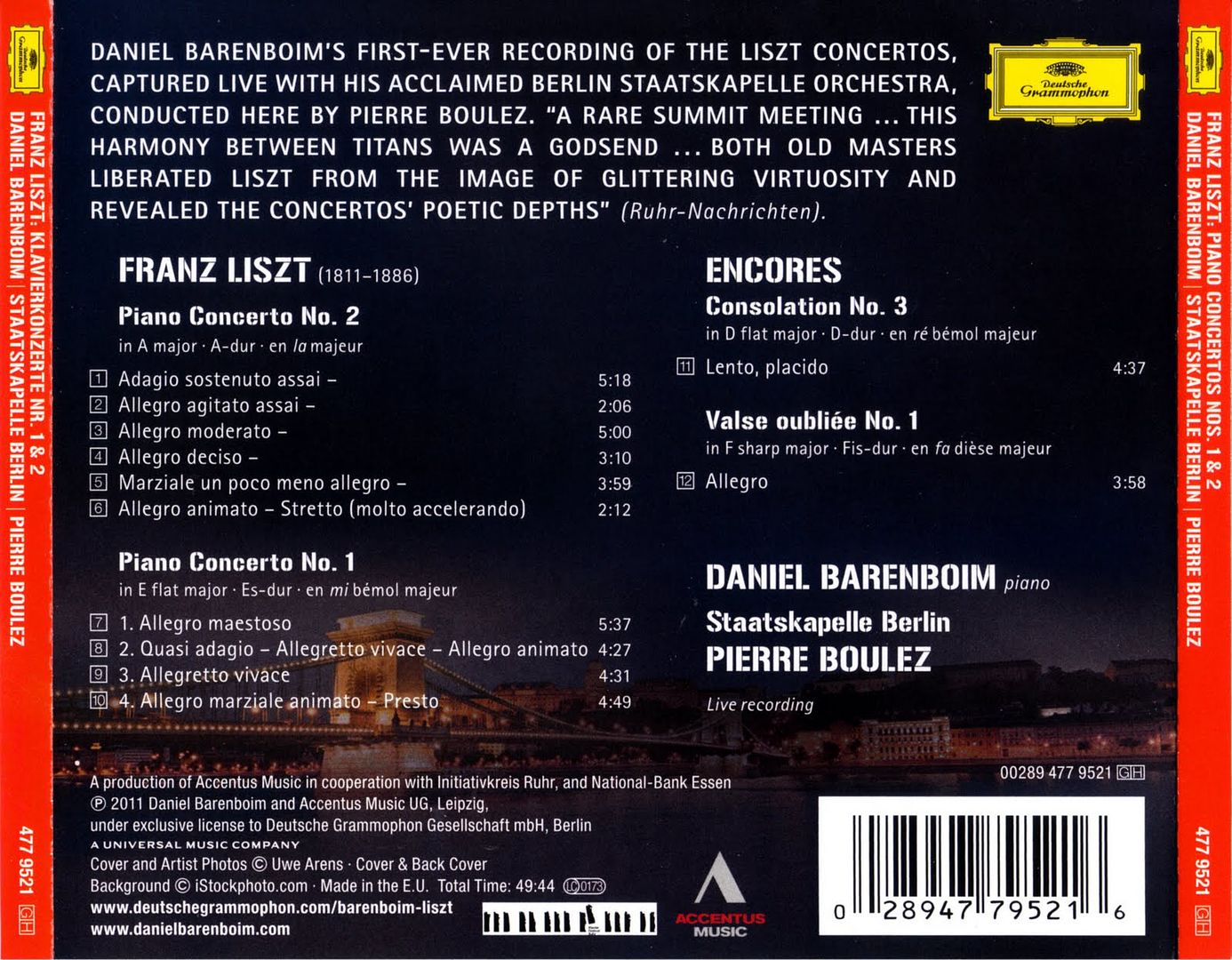 back 3 - Liszt: Piano Concertos, Daniel Barenboim & Pierre Boulez (2011)