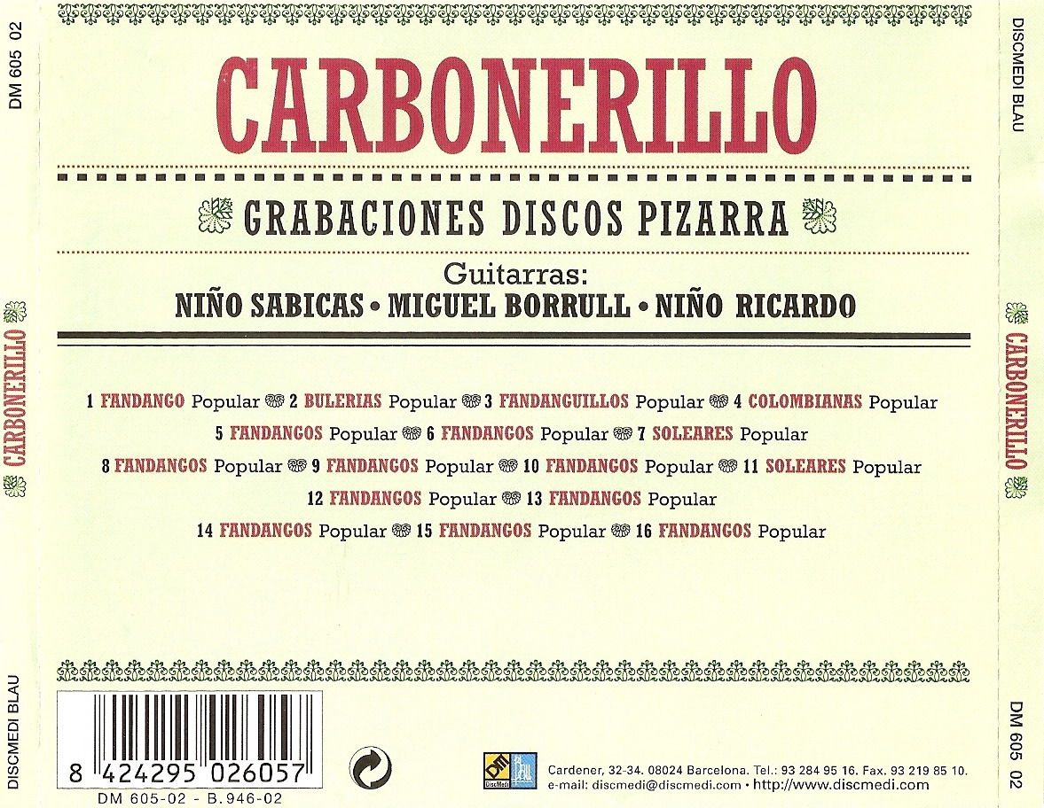 Carbonerillo GrabacionesDiscosPizarratrasera - Carbonerillo - Grabaciones Discos Pizarra