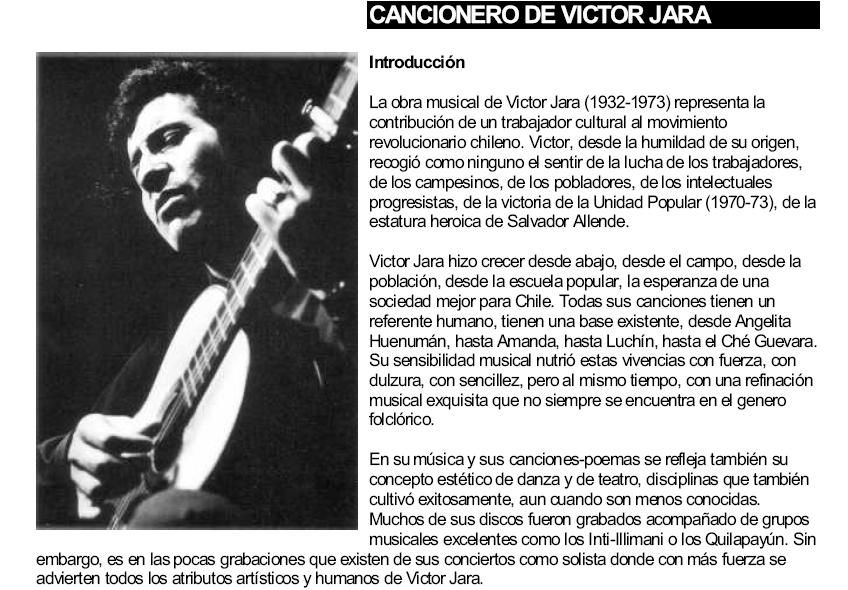 cancionero - Victor Jara Cancionero + Bibliografia