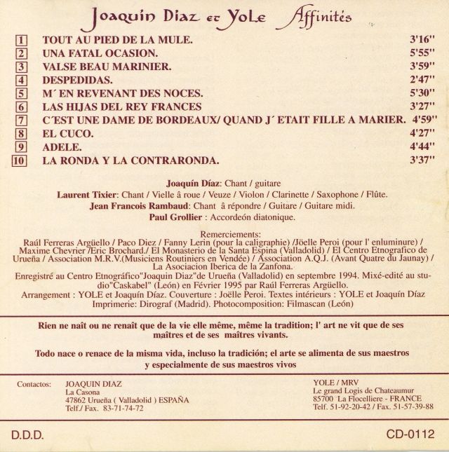 1995 affinitc3a9s contraportada1 - Joaquín Díaz & Yole - Affinités 1995
