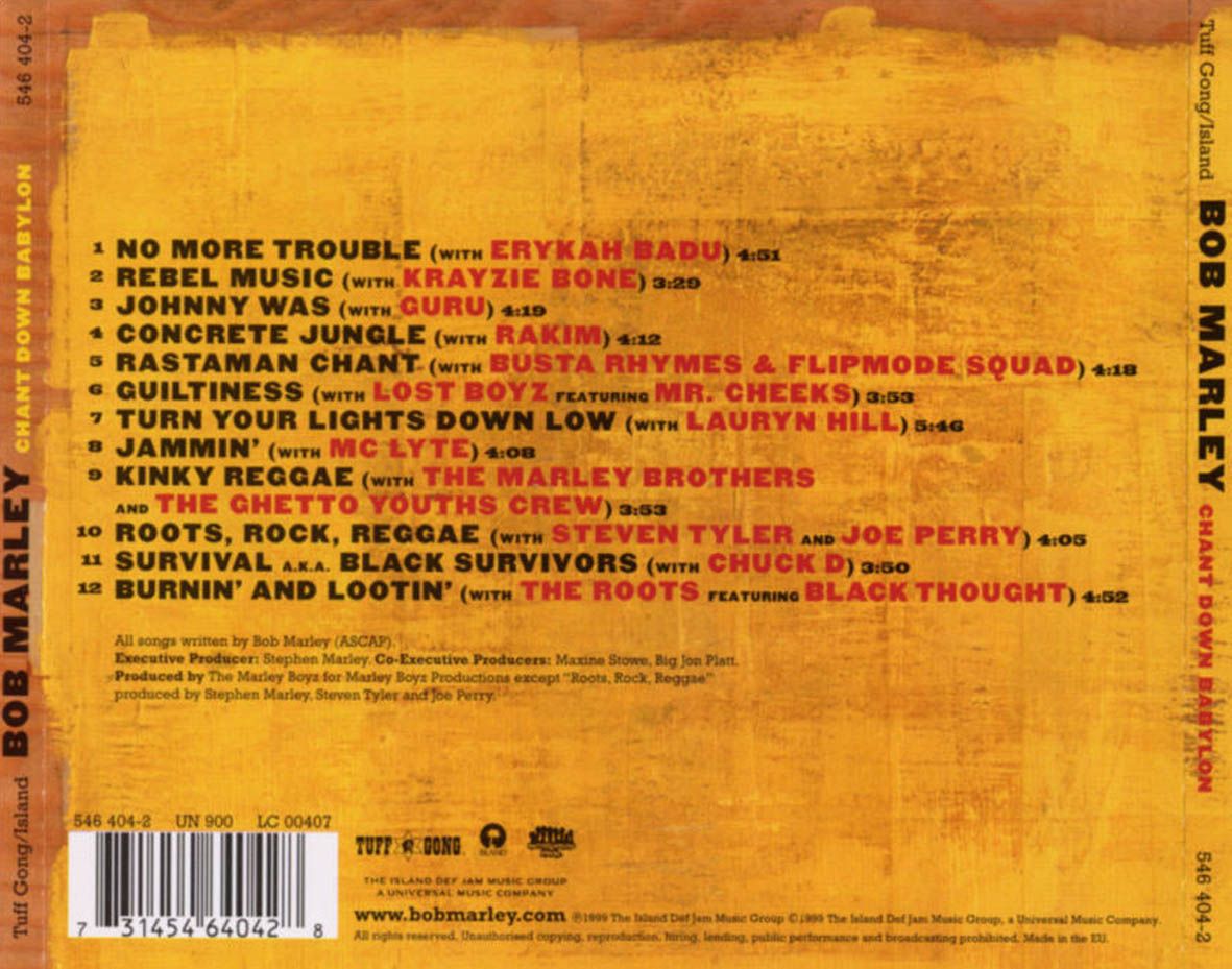 Bob Marley y The Wailers Chant Down Babylon Trasera  - Bob Marley - Chant Down Babylon 1999