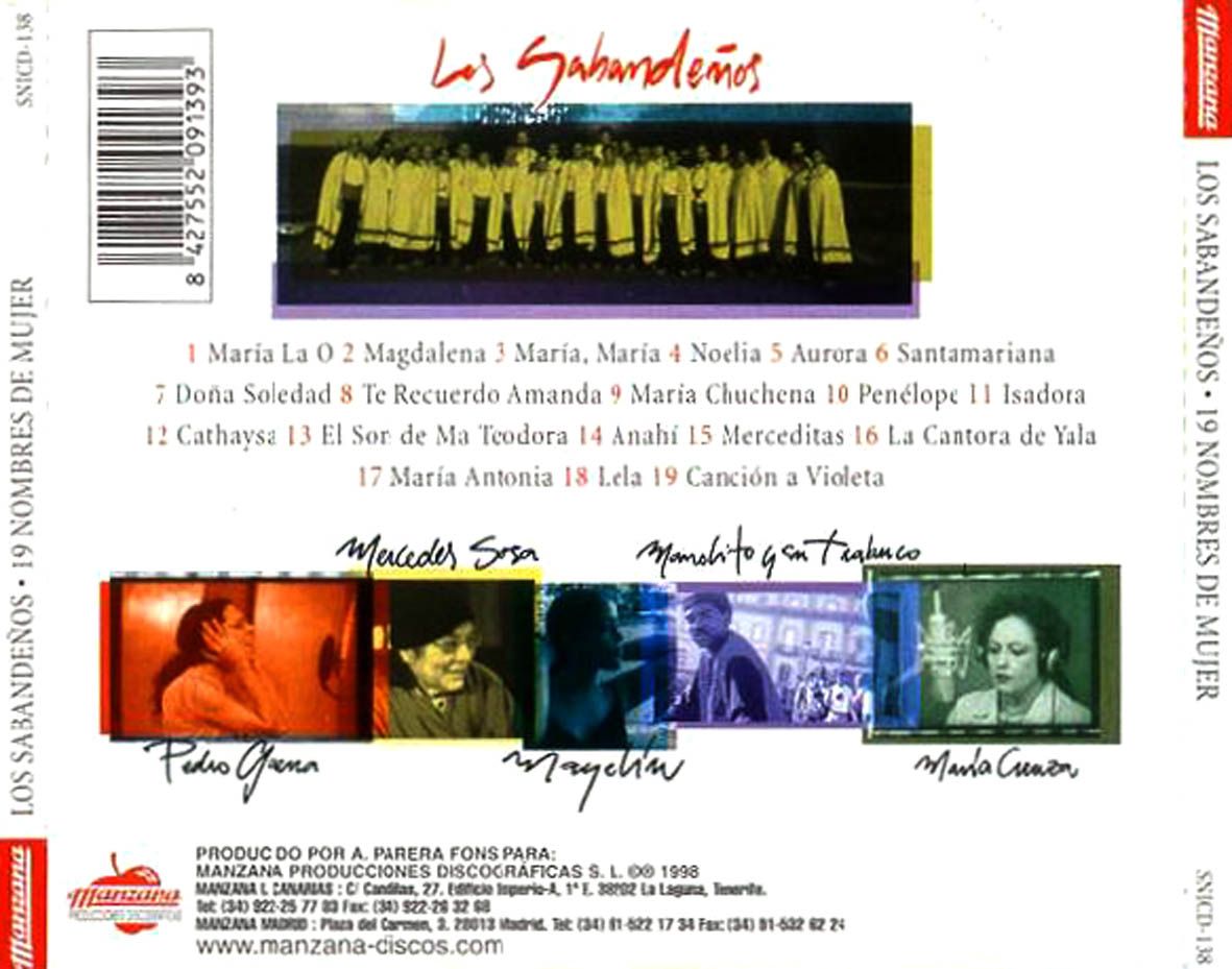 Los Sabandenos 19 Nombres De Mujer Trasera - Los Sabandeños - 19 Nombres de mujer (1998)