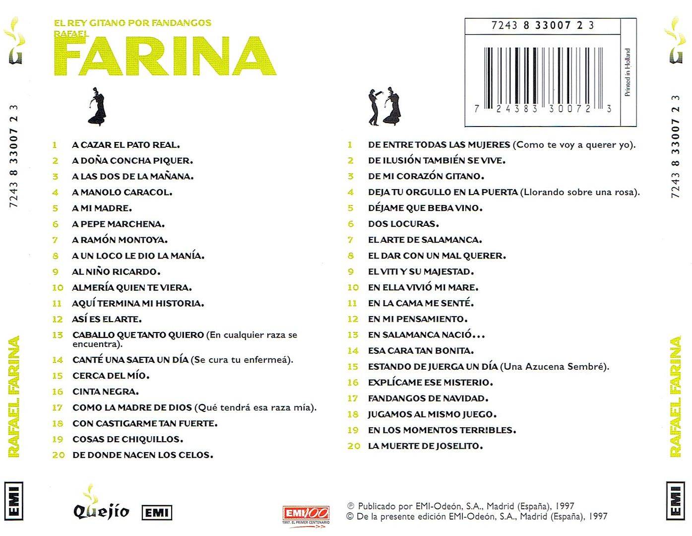 Elreygitanoporfandangos RafaelFarina trasera - Rafael Farina - El Rey Gitano Por Fandangos (2 Cd´s) (1997)