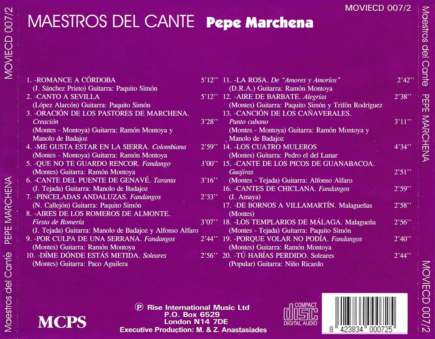Maestroscante PepeMarchena trasera - Pepe Marchena - Maestros del cante