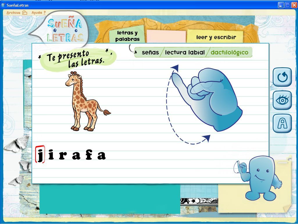 suenaletras jirafa - Sueñaletras (Interactivo Para niños con déficit auditivo)