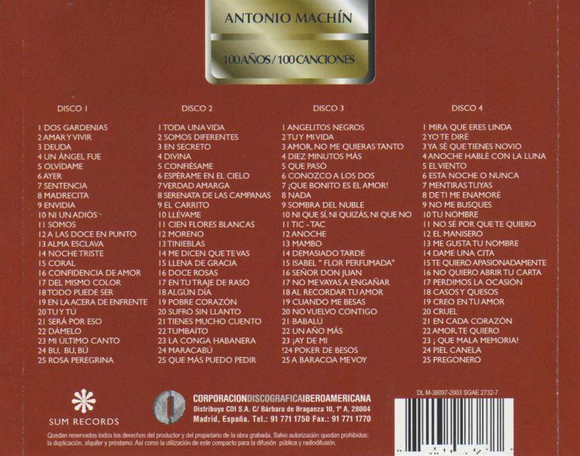 Antonio Machin 100 Anos 100 Canciones Trasera - Antonio Machin 100 años 100 canciones MP3