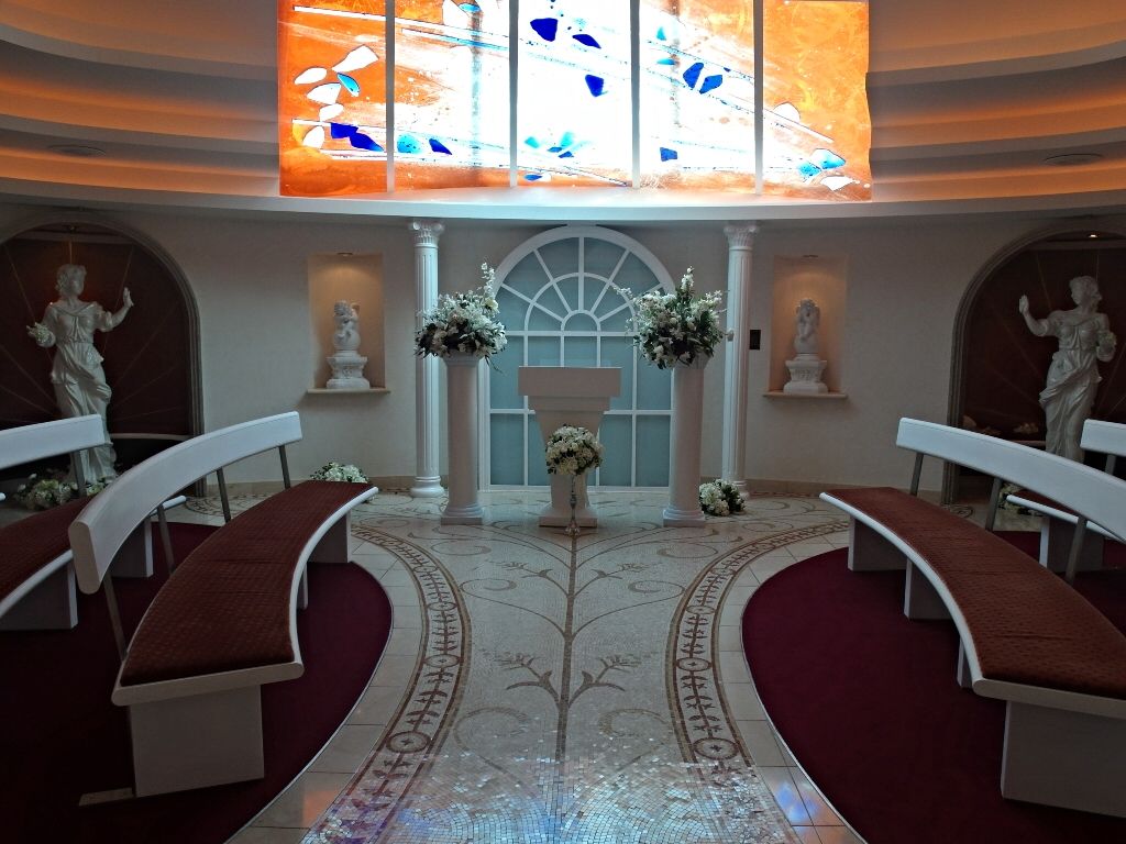 Skylight Chapel located at the aft of deck 15 onboard Mariner of the Seas