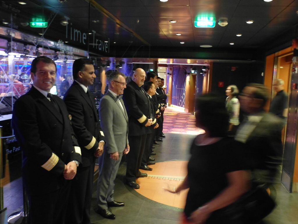 Welcome Back Party Crown and Anchor Society Royal Caribbean Cruise - Hotel Director, Cruise Director and Captain Greeting you at the Entrance