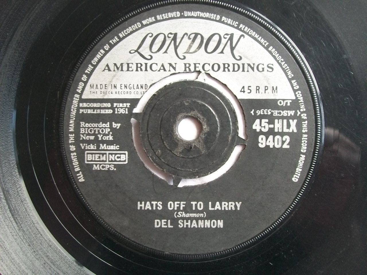 Del Shannon - Hats Off To Larry / Don't Gild The Lily Lily
