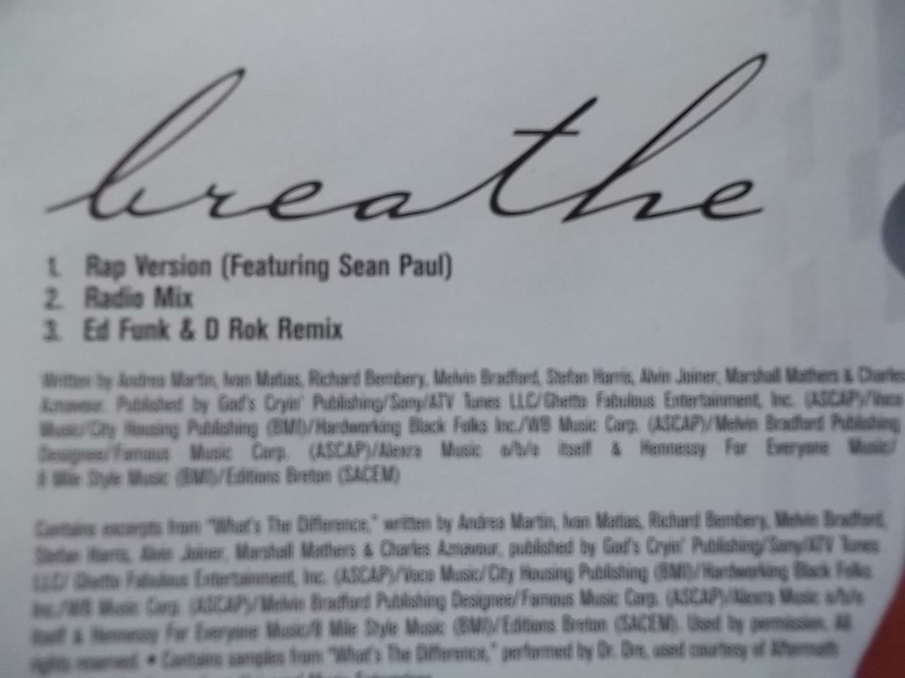 Breathe by Blu Cantrell Feat Sean Paul, CDS with AnchorMusic Ref