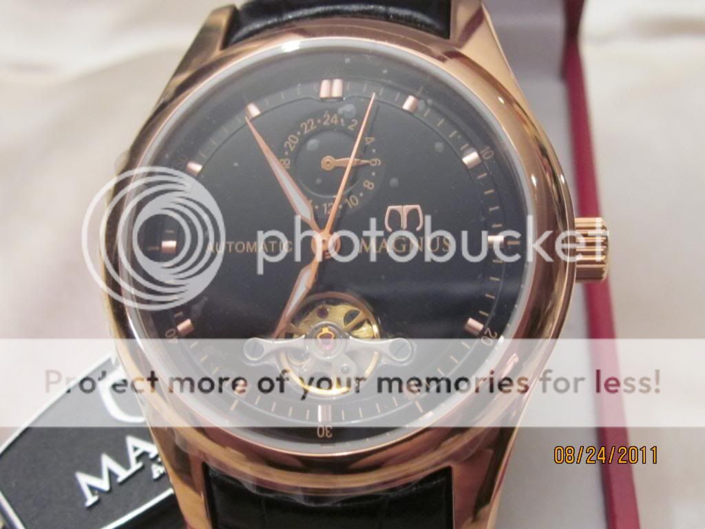 MAGNUS SANTIAGO ROSE GOLD BROWN LEATHER STRAP AUTOMATIC WATCH 
