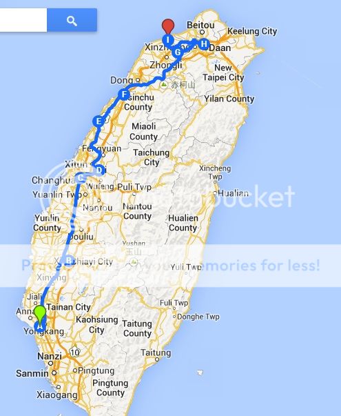 Map of Taiwan Trip 2014