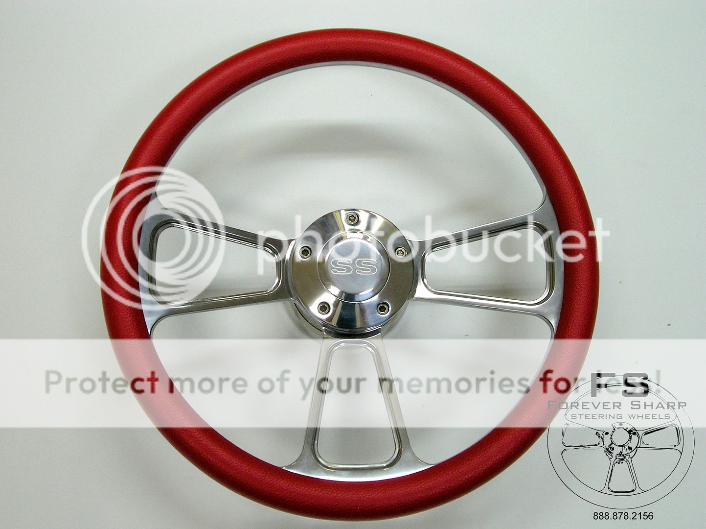 14" "Muscle" Steering Wheel Set w Red Halfwrap and SS Supersport Horn Cap