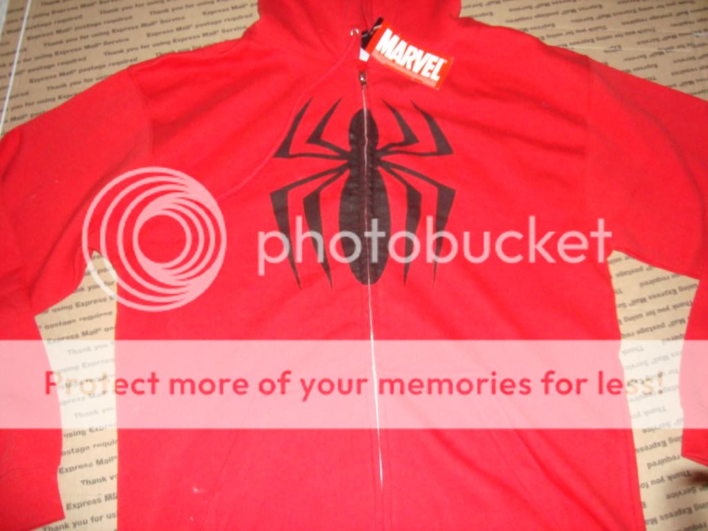   plain red with spidey logo 80 % cotton 20 % polyester new with tags